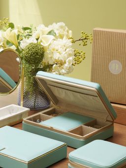 Pure Home + Living - Blue Faux Leather Jewellery Box - Large