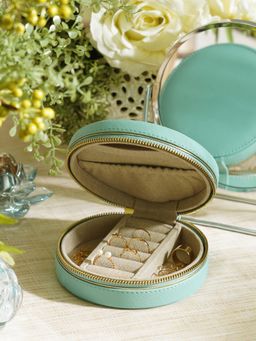 Pure Home + Living - Blue Round Faux Leather Travel Jewellery Box