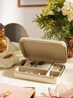 Pure Home + Living - Cream Rectangle Faux Leather Jewellery Box - Large