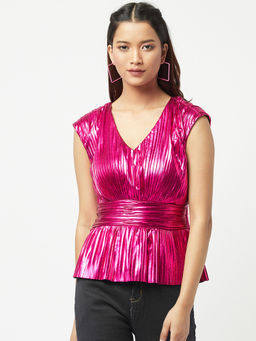 Attic Salt - Hot Magenta Pleated Backless Top