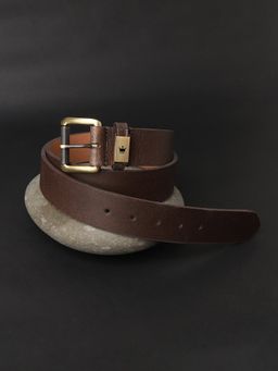 Louis Philippe - Men Brown Solid Casual Premium Leather with Brush Brass Buckle and LP Loop Belt