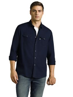 Louis Philippe - Men Navy Slim Fit Solid Full Sleeves Casual Shirt