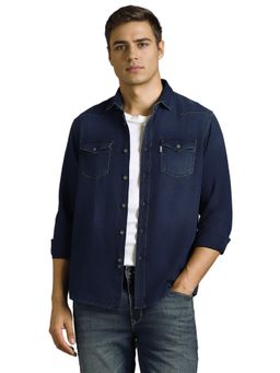 Louis Philippe - Men Navy Blue Slim Fit Solid Full Sleeves Casual Shirt