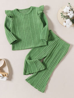 Hopscotch - Girls Green Textured Blouse & Pant Set