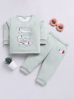 Hopscotch - Girls Green Dog Print Cotton T-Shirt & Joggers Set