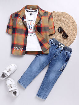 Hopscotch - 3-Piece Plaid Shirt T-Shirt & Denim Pants