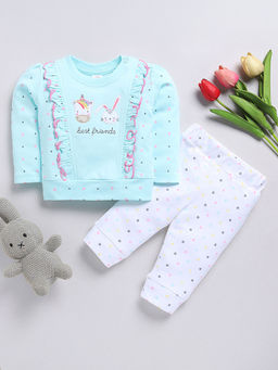 Hopscotch - 2-Piece Ruffled Blouse & Joggers