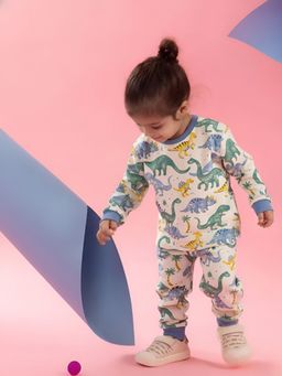 Oh My Bebe - Organic Cotton Dinosaur Print Full Sleeve T-Shirt with Pyjama