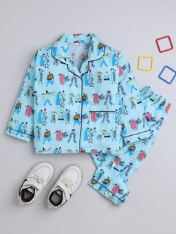 The Magic Wand - Blue Half Sleeves Human Printed Shirt with Pant