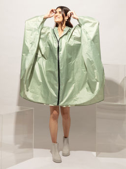 Twenty Dresses by Nykaa Fashion - Olive Green Solid Poncho Style Knee Length Raincoat