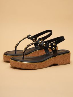 ERIDANI - Delica Black T-Strap Wedges