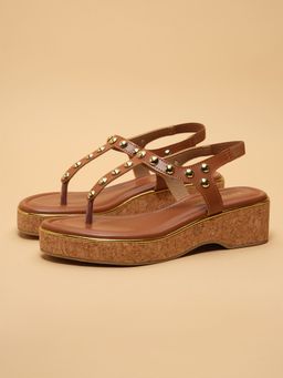 ERIDANI - Delica Tan T-Strap Wedges