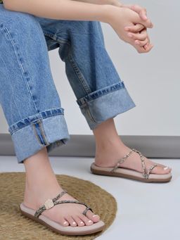 Shoetopia - Cream Glitter-Crisscross Flats