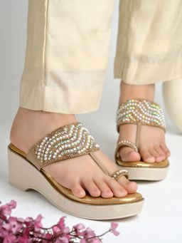 Shoetopia - Glam Gold Block Heeled Kolhapuris