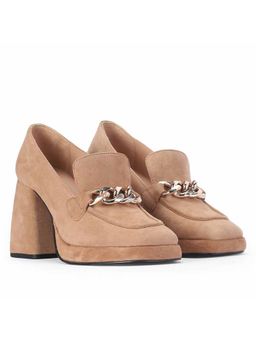 Saint G - Women Chain Link Beige Suede Leather Heels