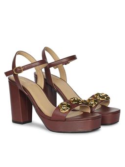 Saint G - Women Brown Leather Block Sandal Heels