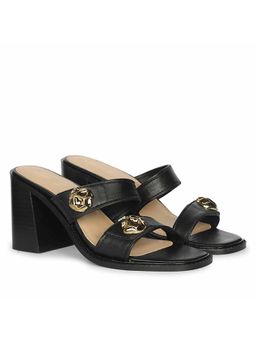 Saint G - Women Black Leather Block Sandal Heels