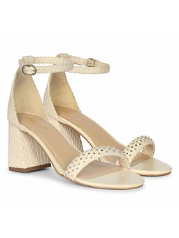 Saint G - Women Off White Leather Block Sandal Heels