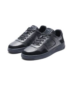 Rare Rabbit - Elysium Dark Black Leather Lace-Up Closure Sneakers