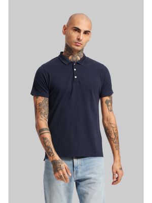 UNDERRATED CLUB Navy Blue Shoulder Tape Polo T-Shirt