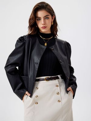 ROUND NECK FUR CONTRAST JACKET main image 0