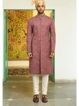 Gargee Designers - Polyester Hand Embroidery Pink Sherwani with Kurta and Pyjama
