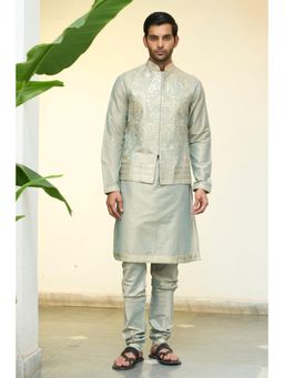 Gargee Designers - Cotton Silk Embroidered Green Bundi with Kurta and Churidar