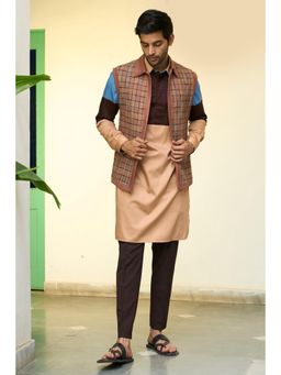 Gargee Designers - Cotton Satin Colorblock Brown Shrug with Kurta and Pant
