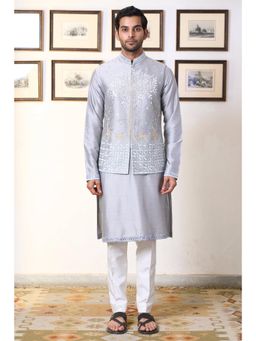 Gargee Designers - Cotton Silk Embroidered Grey Bundi with Kurta and Churidar