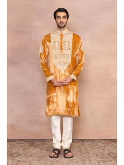 Gargee Designers - Silk Embroidered Yellow Kurta with Churidar