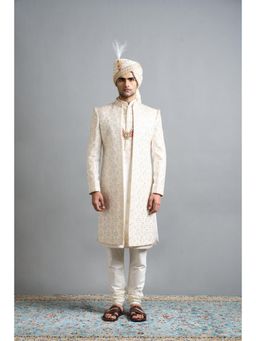 Gargee Designers - Dupian Embroidered Ivory Sherwani with Kurta and Churidar
