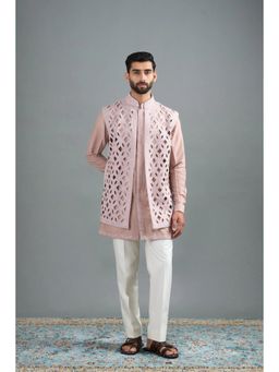 Gargee Designers - Suede Solid/Plain Pink Jacket with Kurta and Pant