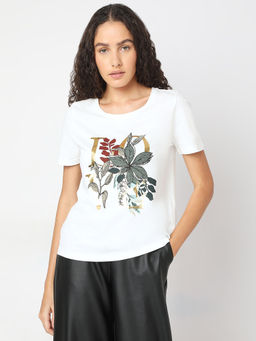 VERO MODA - White Printed T-Shirts