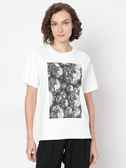 VERO MODA - White Printed Organic Cotton T-Shirt