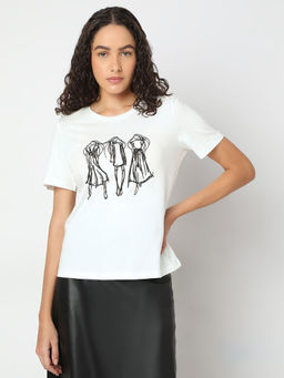 VERO MODA - White Printed T-Shirt