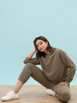 Twenty Dresses by Nykaa Fashion - XXD Basics Olive The Relaxed Hooded Sweatshirt