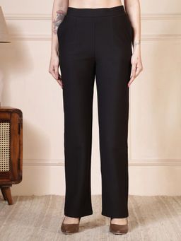 FFU - WOMENS BLACK POLY COTTON BRUSHED SPANDEX PLAZZO