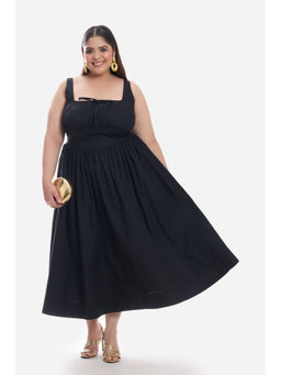 Virgio - Cotton Corset Waist Basque Midi Plus Size Dress for Women