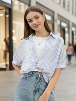 Sera - Blue and White Striped Oversized Shirt with Inner
