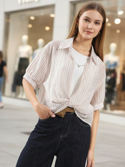 Sera - Blush Pink Striped Oversized Shirt with Inner