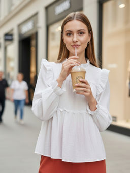 Sera - Dark White Ruffled Tiered Long Sleeve Flowy Top