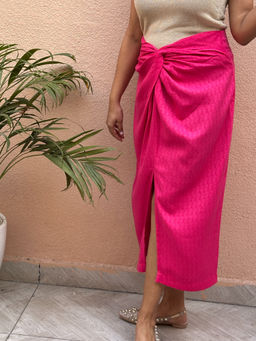 Label Tanvee - Hot Pink Front Knot Midi Skirt