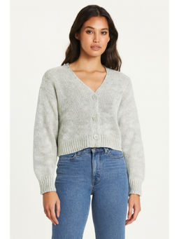 NOBARR - Women's Open Front Buttons Closure Grey Cardigan