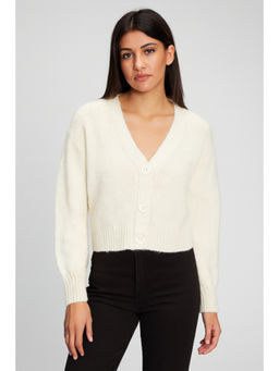 NOBARR - Women's Open Front Buttons Closure White Cardigan