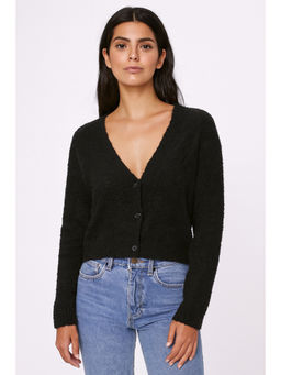 NOBARR - Women's Black V-Neck Button-Down Cropped Cardigan