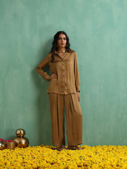 Indy Raaga - Women Honey Gold Satin Chiffon Co-Ord Set