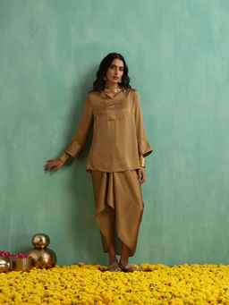Indy Raaga - Women Honey Gold Satin Chiffon Co-Ord Set