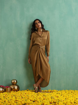 Indy Raaga - Women Brown Satin Chiffon Co-Ord Set