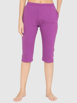 Bonjour - Women's Plain Knitted Capri - Purple