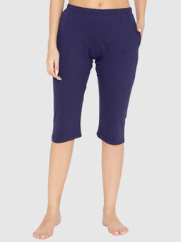 Bonjour - Women's Plain Knitted Capri - Navy